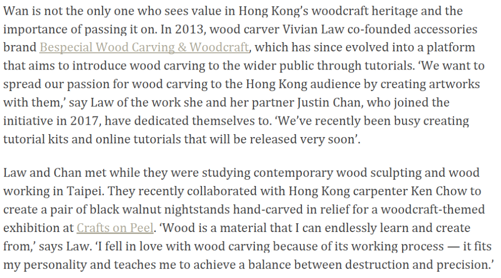 The Revival of Woodcraft in Hong Kong CRAFTS ON PEEL